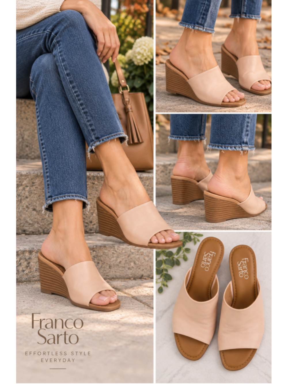 Women's Franco Sarto Beige Wedge Sandals 8